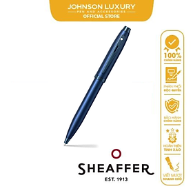 Bút bi khô Sheaffer 100 E2937151 màu xanh Satin với viền màu xanh PVD