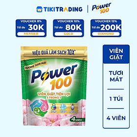 Viên Giặt Tiện Lợi Power100 3in1 Hương Tươi Mát Túi 4 Viên