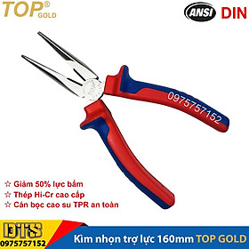 Kìm nhọn trợ lực chuyên nghiệp TOP GOLD 160mm, thép Hi-Cr cao cấp