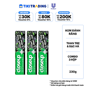Combo 3 kem đánh răng Closeup Trắng Răng Than Hoạt Tính & Bạc Hà 230g