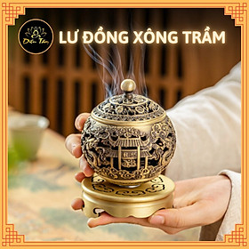 Mua Lư xông trầm hương Lư đồng hình ngũ long chầu nguyệt lư đốt trầm tặng trụ  lót chống cháy thờ cúng phong thủy - lư xoay