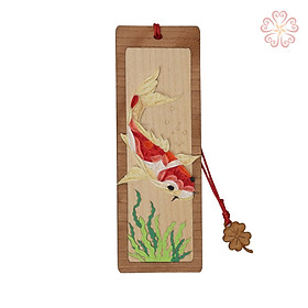 Dấu Trang Giấy Xoắn Khắc Gỗ Veneer Hình Cá Chép Dành Cho Người Yêu Sách Size 5.2 x13.5