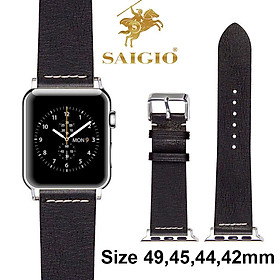 Dây Da Apple Watch 49mm 45mm 44mm 42mm, Chất Liệu Da Bò Cao Cấp, Phong Cách Vintage Thread Hoài Cổ, Đơn Giản Và Tinh Tế, Tương Thích Các Phiên Bản Series Ultra2/Ultra/SE2/SE/9/8/7/6/5/4/3/2/1 - Hàng Chính Hãng SAIGIO