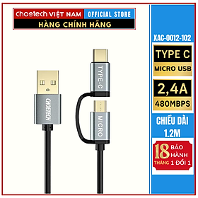 Cáp sạc 2 in 1 USB to Type C+ Micro Choetech XAC-0012 (Hàng chính hãng)