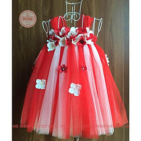 Váy tutu cho bé ️FREESHIP️ Váy tutu đỏ phối trắng tú cầu 7 bông