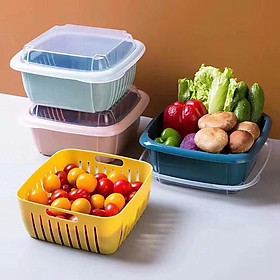 Rổ hoa quả vuông 3in1 kèm chậu và nắp tiện lợi