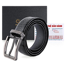 HC4757 - Dây nịt nam Huy Hoàng da cá sấu nguyên con bụng 4P đầu kim màu đen