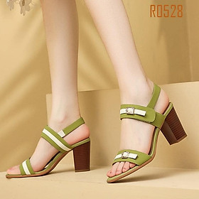 Giày sandal nữ cao gót đế cao 7 phân hàng hiệu rosata hai màu đen xanh ro528