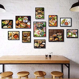 (ẢNH CHỤP THẬT) Bộ 11 khung ảnh treo tường món lẩu trang trí quán nhậu, nhà hàng kèm đinh treo