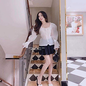 Sét áo tay phồng váy xếp ly