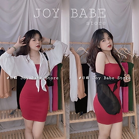 Đầm body nữ hai dây sexy JOY BABE  mix áo khoác sơ mi mong manh, thun ôm đẹp hack dáng, đầm thời trang sọc DAM 5