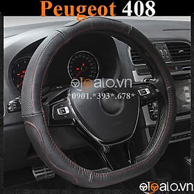 Bọc vô lăng D cut xe ô tô Peugeot 408 volang Dcut da cao cấp - OTOALO - Đen chỉ đen