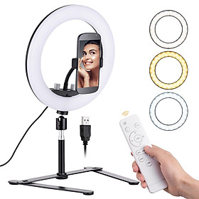 Hình ảnh 10 Inch LED Ring Light Photography Lamp 2700K-5500K Dimmable 10W 5V USB Powered with Desktop Light Stand Phone Holder