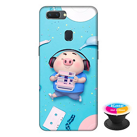 Ốp lưng điện thoại Oppo A5S hình Heo Con Nghe Nhạc tặng kèm giá đỡ điện thoại iCase xinh xắn - Hàng chính hãng