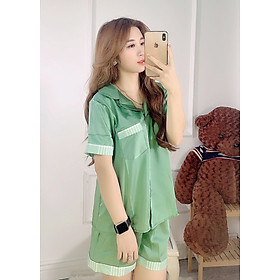 Đồ Bộ Ngủ Nữ Sét Đồ Pijama Mặc Nhà Chất Satin Lụa Phối Viền Tay Dễ Thương, Giặt Không Nhắn, Form Dưới 60kg Mặc Thoải Mái