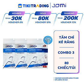 Combo 3 Túi Tăm Chỉ Kẽ Răng Chất Lượng Nhật Bản Jomi Disposable Flosser (80 chiếc/túi)