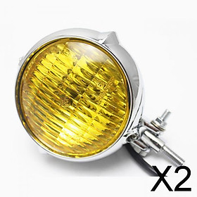 2xMotorcycle Headlight Motorcycle Light Lamp for Harley Bobber Chopper Silver + Yellow