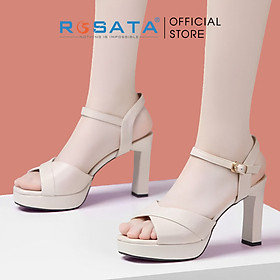 Sandal nữ gót dẹp, quai ngang ROSATA RO598 cao 8p - Đen, Kem - HÀNG VIỆT NAM - BKSTORE