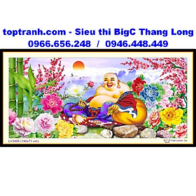 Mua Tranh thêu chữ thập Phật di lặc và hoa đào  mẫu đơn LV3495 chưa thêu