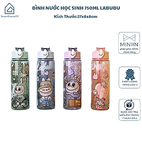 Bình Nước Học Sinh 750ml Hoạt Hình LABUBU Dễ Thương, Bình Đựng Nước Có Ống Hút Cho Bé - HÀNG CHÍNH HÃNG MINIIN