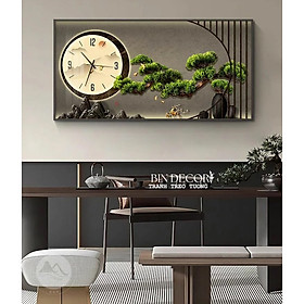 (HCM)Tranh đồng hồ tráng gương cây tùng 1 tranh phòng khách quà tặng tân gia kèm đinh