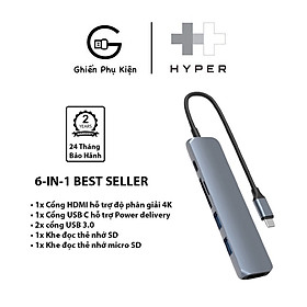 Mua Cổng Chuyển HyperDrive Bar 6 IN 1 USB-C Hub Dành Cho Macbook/Surface/PC/DEVICES – HD22E - Hàng Chính Hãng