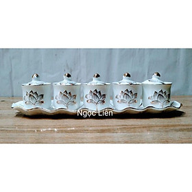 Mua BỘ 5 LY CÚNG BẠCH NGỌC HOA SEN CÓ NẮP ĐẬY