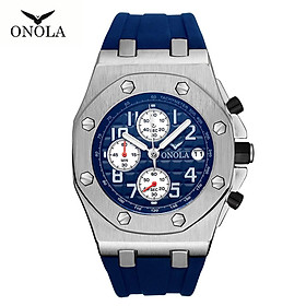 Đồng hồ đeo tay nam ONOLA ON6805 thạch anh đa chức năng có dây đeo Silica Gel thời trang, chống thấm 3ATM, hiển thị ngày-Màu xanh dương