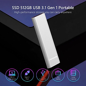 500GB SSD External Portable Storage USB 3.1 Gen-1 USB-C Compatible