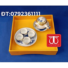 Mua BỘ ẤM CHÉN BỊT ĐỒNG VẼ SƠN THUỶ ( ĐK CỐC 5CM).KHAY GỖ SƠN MÀI 30CM*30CM