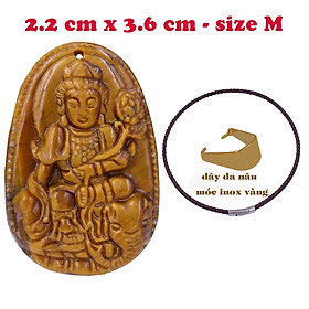 Mặt Phật Phổ hiền đá mắt hổ 3.6 cm kèm vòng cổ dây da nâu - mặt dây chuyền size M, Mặt Phật bản mệnh