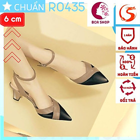 Giày cao gót nữ 6p RO435 ROSATA tại BCASHOP đế vuông mũi nhọn phối màu thời trang và sành điệu - đen phối nâu