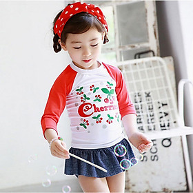 Bộ đồ bơi dài tay phối quần váy hoạ tiết cherry cho bé gái DBBG20