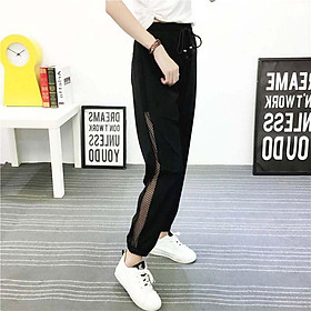 Quần Jogger Nữ Thể Thao Phối Lưới Hông Cạp Chun Chất Sạn