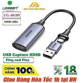 Ugreen 40189 15CM 4K 60Hz HD 1080P Cáp chuyển USB + USB-C sang HDMI âm dùng ghi hình  CM489 Hàng chính hãng