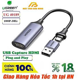 Thiết bị ghi hình Ugreen 40189 HDMI to USB + Type C live streaming - Hàng Chính Hãng