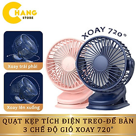 Quạt Mini Kẹp Bàn, Quạt Kẹp Tích Điện Xoay 720 Độ Siêu Tiện Lợi 3 Tốc Độ