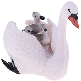 Cute White Swan Babies on Back  Animal Figurines Collection Kids Toys