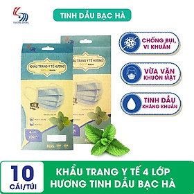 Khẩu trang y tế hương tinh dầu Bạc hà 4 lớp Gold Mask - Túi 10 cái