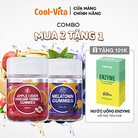 Combo Kẹo Dẻo Giấm Táo & Kẹo Dẻo Melatonin Coolvita Hỗ Trợ Tiêu Hóa - Tăng Cường Miễn Dịch - Cải Thiện Giấc Ngủ - Giảm Căng Thẳng, Kết Hợp Vitamin B12, Axit Folic & Vitamin B6 - 2 Hộp (60 viên x 3g)/hộp