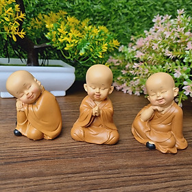 Mua Bộ 03 chú tiểu áo nâu - mẫu ngồi an nhiên size mini 7cm