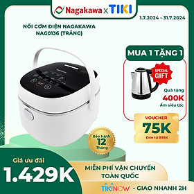 Nồi Cơm Điện Tử Cảm Ứng Nagakawa NAG0136 - Giảm tinh bột - Lòng niêu chống dính - 11 chức năng (1.2L - 500W) - Hàng Chính Hãng