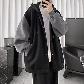 Áo Khoác Hoodie Nam Nữ Nỉ Bông Dày Dặn Có Nón Form Rộng Nút Bấm Phối Tay 2 Màu Thời Trang Sành Điệu