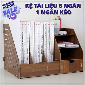 Mua Kệ Sách Để Bàn Gỗ Lắp Ghép  Kệ Tài Liệu 6 Ngăn Có 1 Ngăn Kéo Màu Ngẫu Nhiên