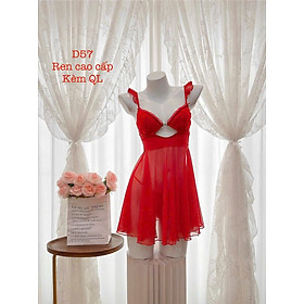 Váy Ngủ D57 Ren Lưới Xuyên Thấu Có Gọng Có Mút Kèm Chip Xinh Xắn