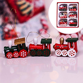 6Pcs Christmas Train Toys, Christmas Pendant Hanging, Wooden Gifts Ornaments for Door Wall Windows Decorations New Year Present