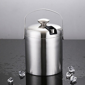 Double Wall Stainless Steel Insulated Ice Bucket with Lid and Ice Tongs [1.3 Liter], Portable Carry Handle, Great for Chilling Beer Champagne And Wine