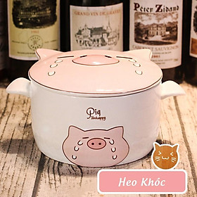 Mua Bát Tô Sứ Ăn Mỳ Hình Heo Con Biểu Cảm Dễ Thương Dung Tích Lớn 1000ml Có Nắp