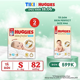 Tã/bỉm dán sơ sinh Huggies Skin Perfect S 80+2 miếng với 2 vùng thấm giảm kích ứng da