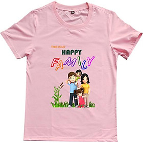 Áo Thun Gia Đình 3 Người In Họa Tiết Happy Family Màu Hồng Phấn